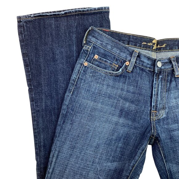 7 For All Mankind Womens 30 Flare Jeans Dark Wash 100% Cotton Made In USA - Picture 7 of 11